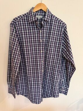Peter Millar Navy and White Plaid Button-Down Shirt
